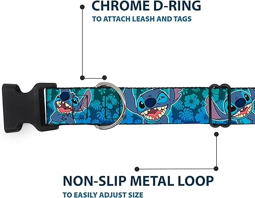 Miniatura 5 de Buckle-Down Collar de clip de plástico, Stitch ExpressionsHibiscus Collage Green-Blue Fade - 1" de ancho - Se adapta a cuello de 15-26" - Grande