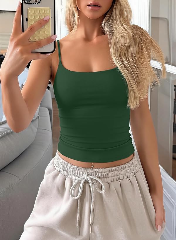Darong Built in Bra Spaghetti Straps Tank 9202 Green S by Darong - Used condition - Image 3