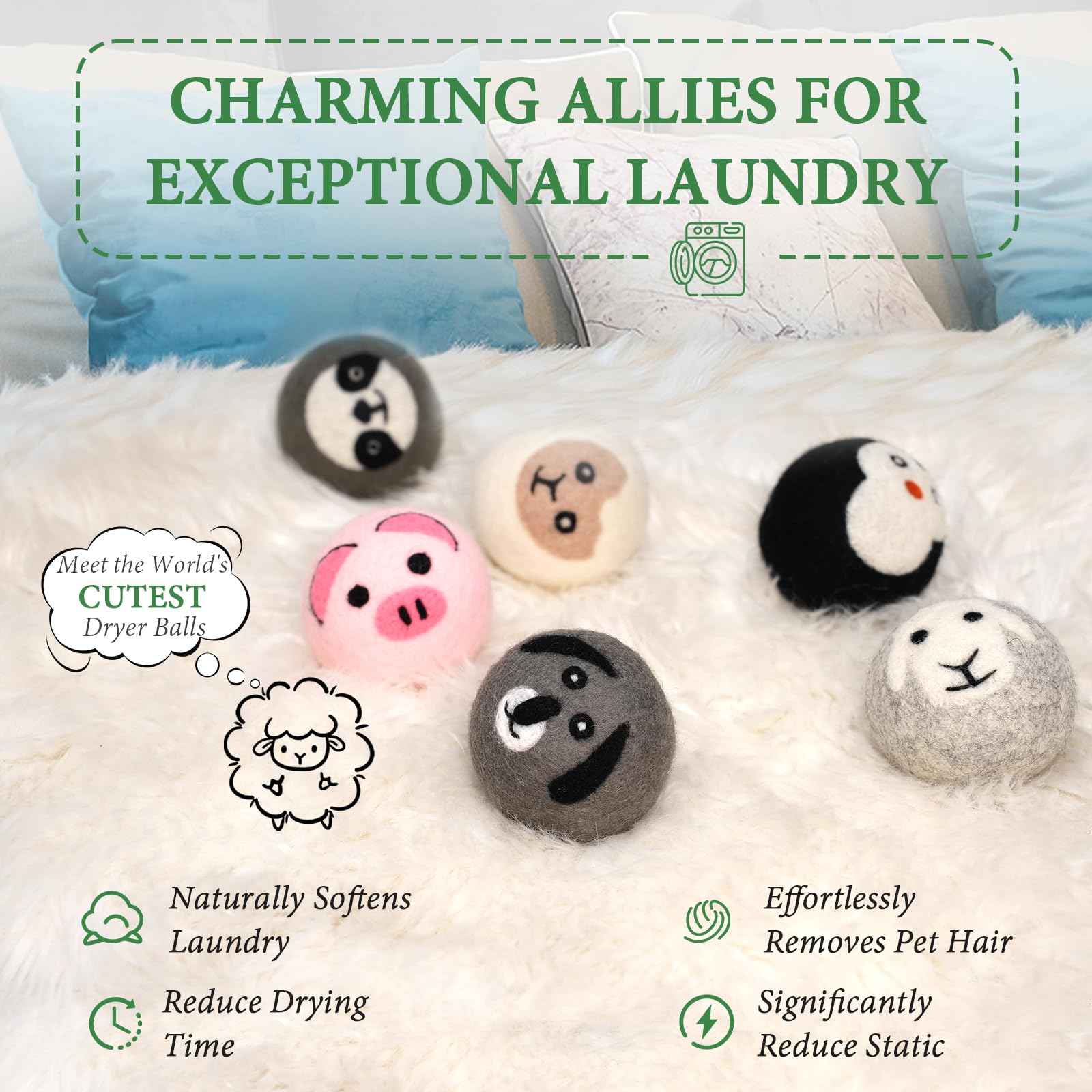 Bolas secadoras de lana XL, paquete de 6 bolas ecológicas para secadora, reutilizables, suaviza la ropa de forma natural, reduce el tiempo de secado y la estática, no más hojas de secadora con bolsa