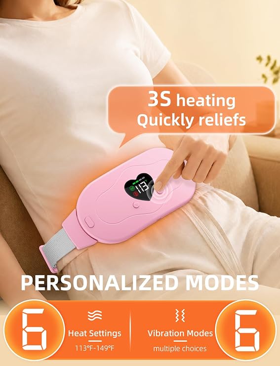 Glyduny Portable Heart Heating Pads, 6 Heat & Massage Modes 3S Fast Heating Electric Cordless Heat Pad, 30/60 Mins Auto Shut Off, Back or Belly Heating Pad Ideal Gift for Women, (Pink-6602)