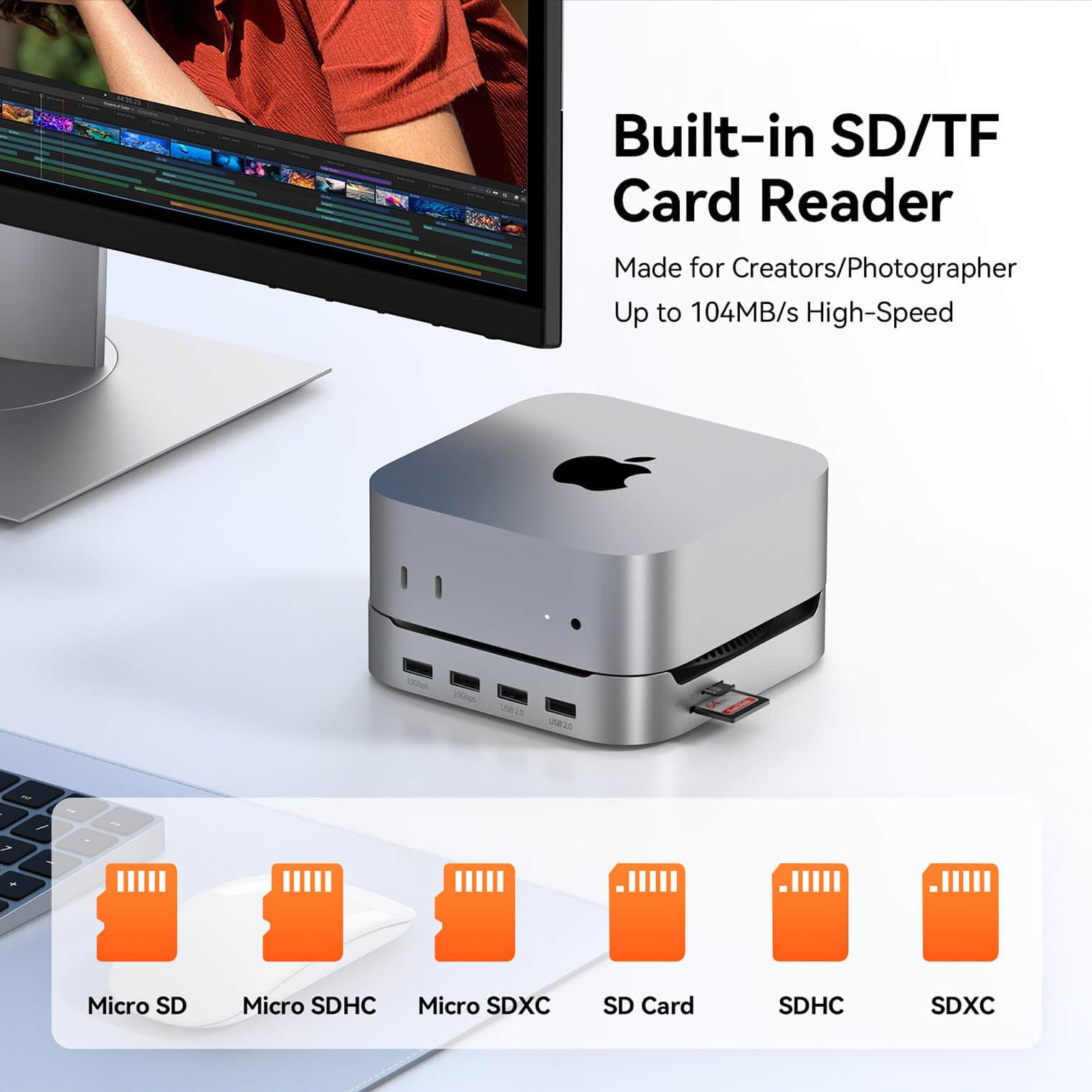 TobenONE 13-in-1 Mac mini M4 Dock with 8TB SSD Enclosure, Mac mini M4 Hub Stand for Mac mini M4/M4 Pro 2024, 4K@144Hz DP, 4K@60Hz HDMI, 5 USB (Max 10Gbps), SD/Micro SD, Audio, One-Touch Power Button — view 7