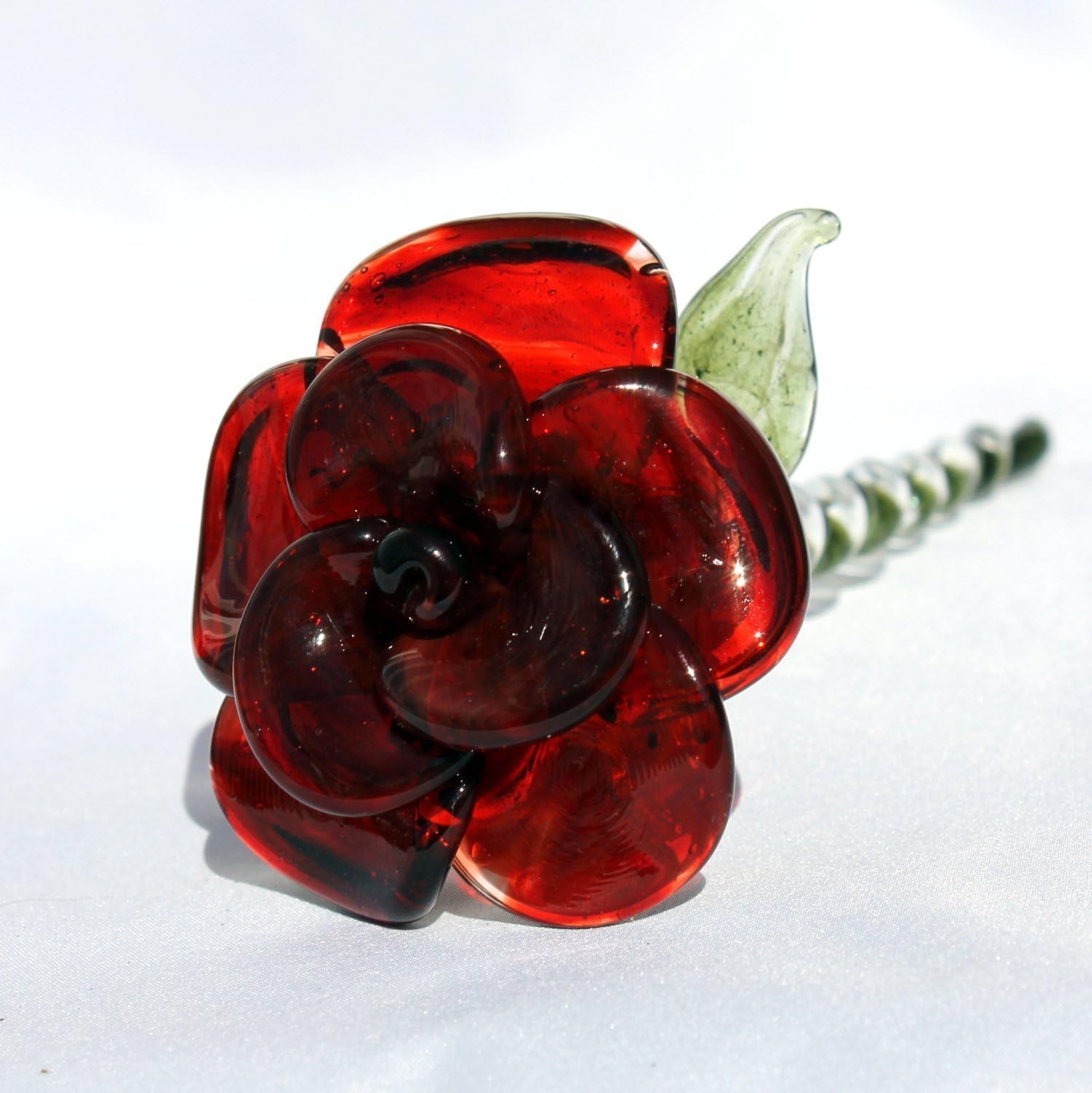 A Red Glass Rose Long Stemmed, Valentines Gift For Her Hand Blown By Untamed Rose
