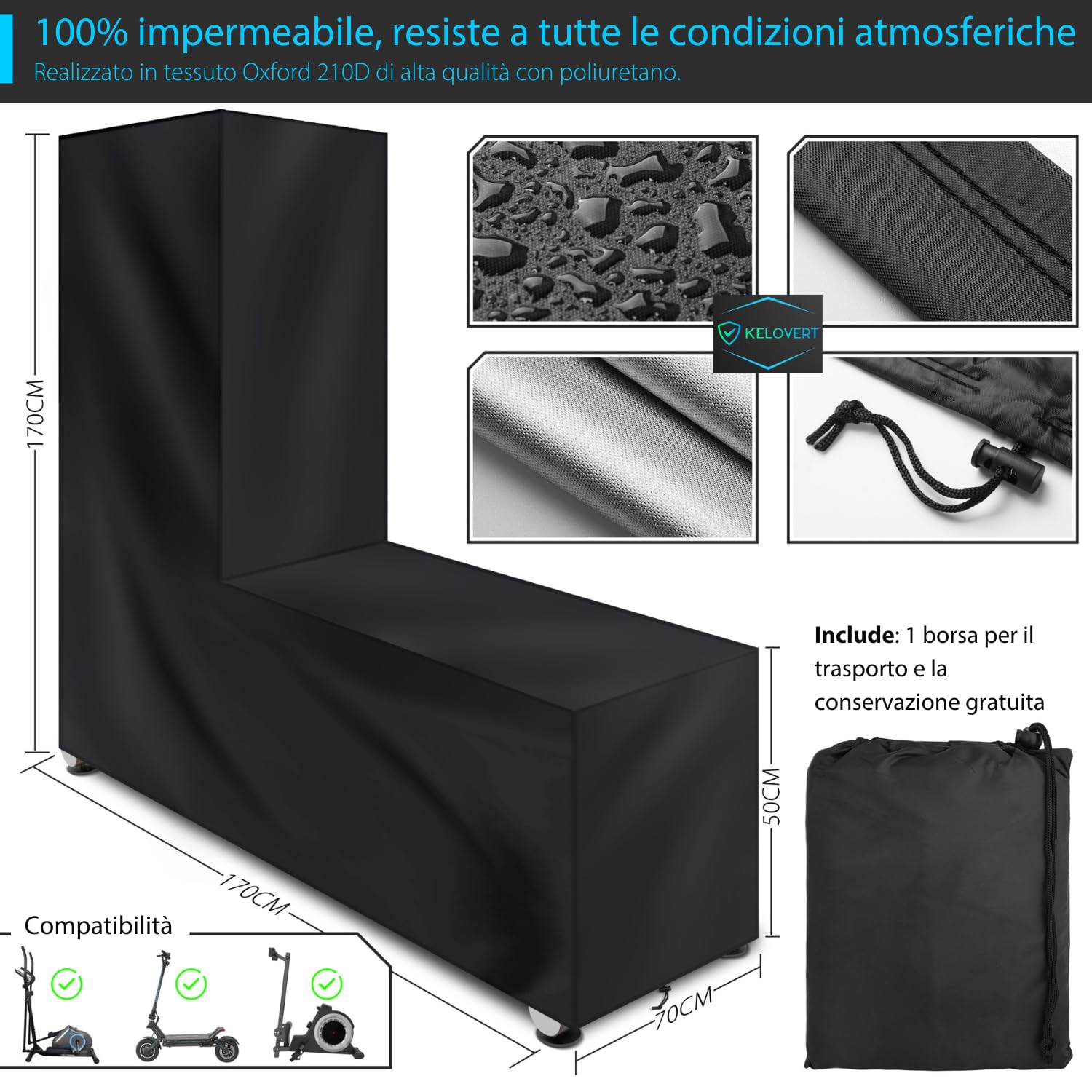 Telo Ellittica Esterno/Interno Impermeabile ✮GARANZIA A VITA✮ Copri Ellittica da Casa fitness Protezione Completa 170x170x70cm Copertura Bici Ellittica 100% Ottimale Estate/Inverno/Autunno/Primavera