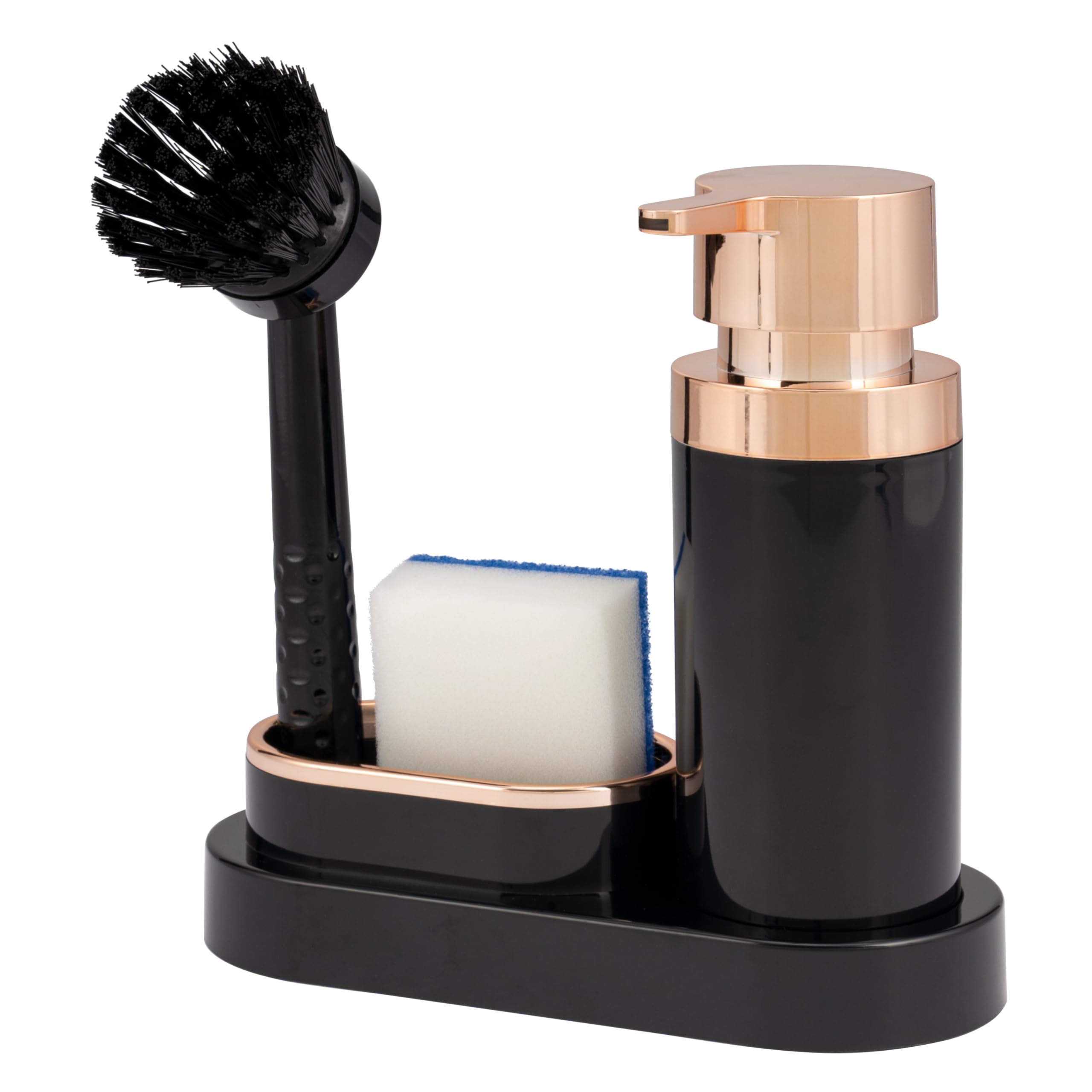 Bremermann Black/Rose Gold Sink Organizer With Detergent Dispenser, Sponge Holder And Dish Brush ()