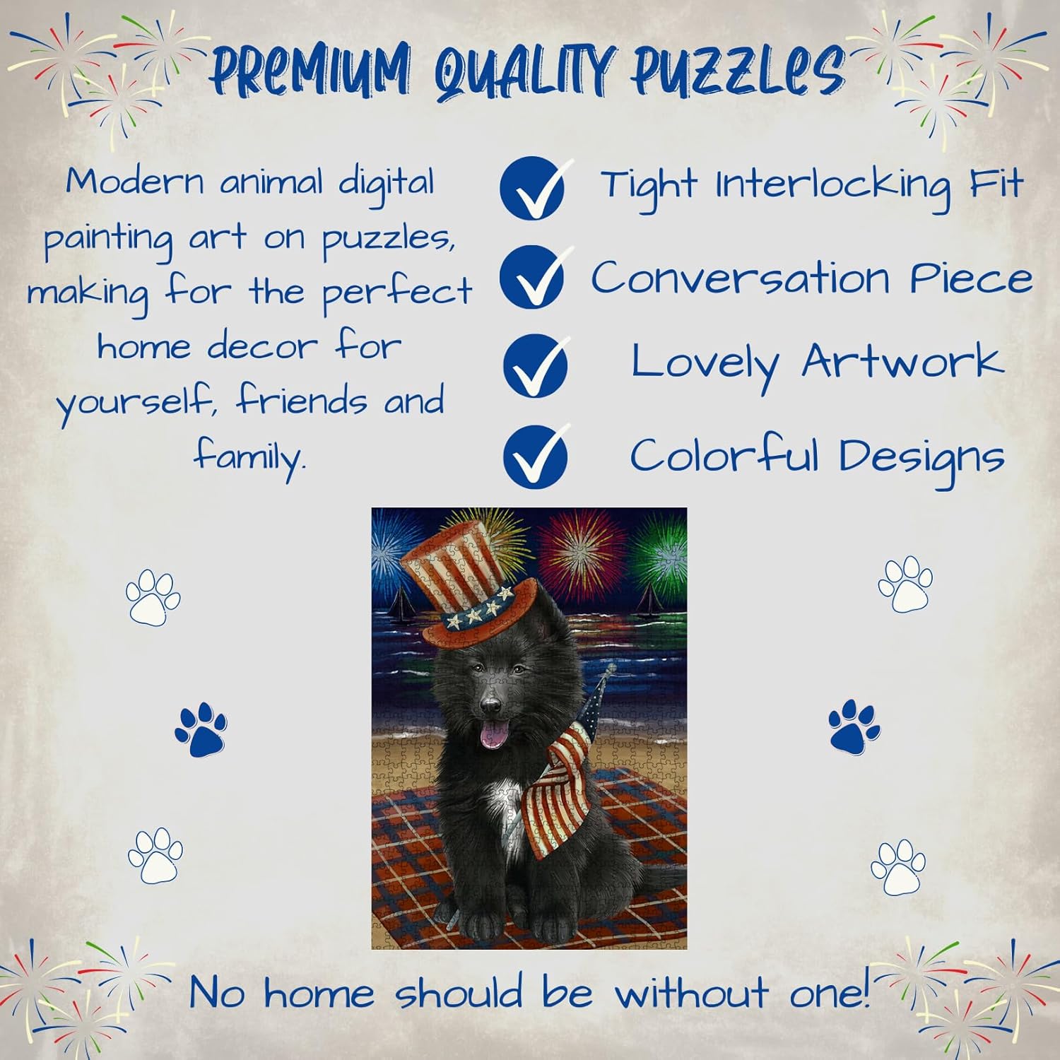 4th of July Fireworks Belgian Shepherd Dog Jigsaw Puzzle for Adults - Animal Printed Interlocking Puzzle Game Artwork - Gift for Dog Lover's- 500 Pcs 14"x20", PZLE82377