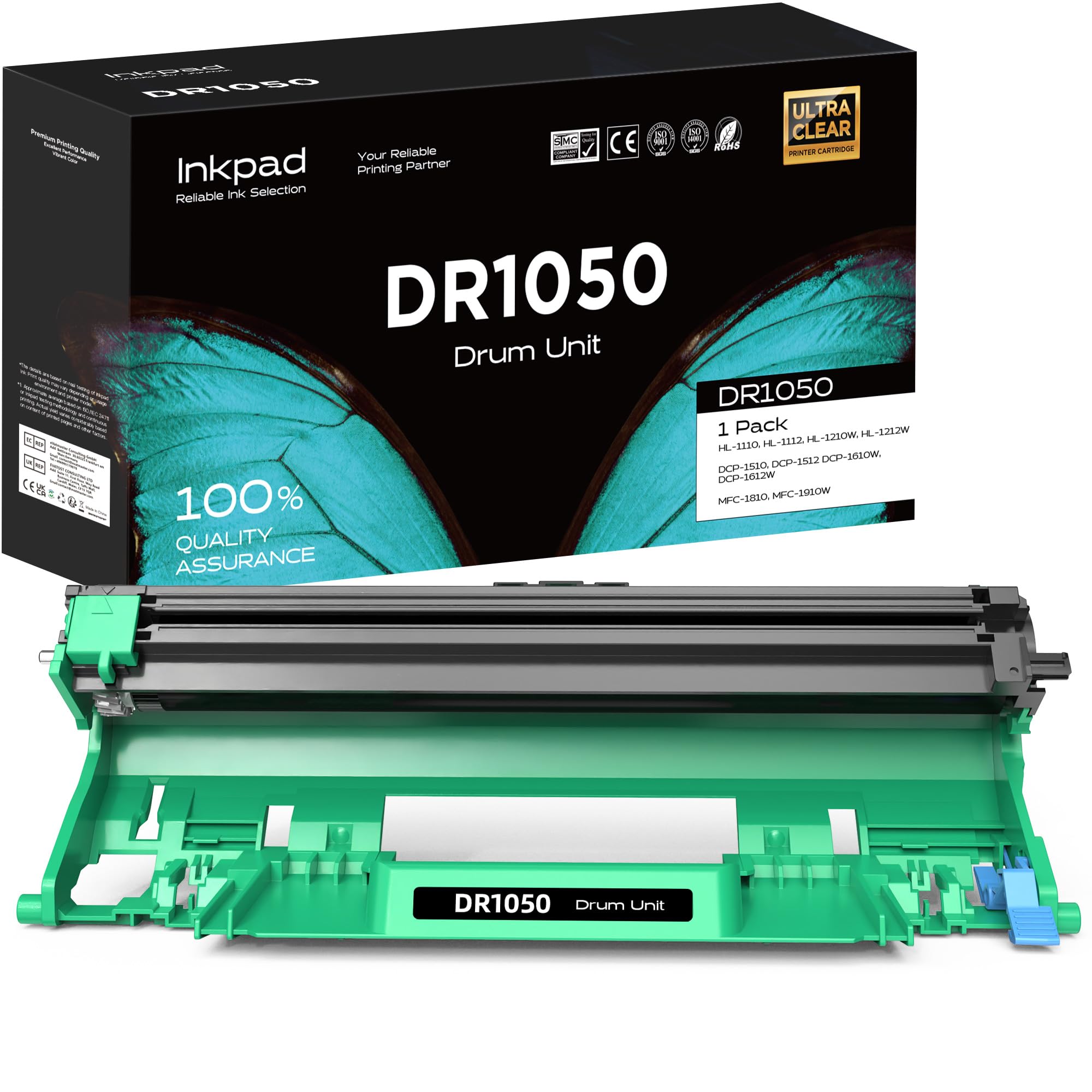 iNKPAD DR-1050 Drum compatibile per Brother DR1050 Drum TN-1050 Toner per MFC-1910W MFC-1810 DCP-1612W DCP-1610W DCP-1512 DCP-1510 HL-1210W HL-1212W HL-1112 HL-1110 (1 unità tamburo)