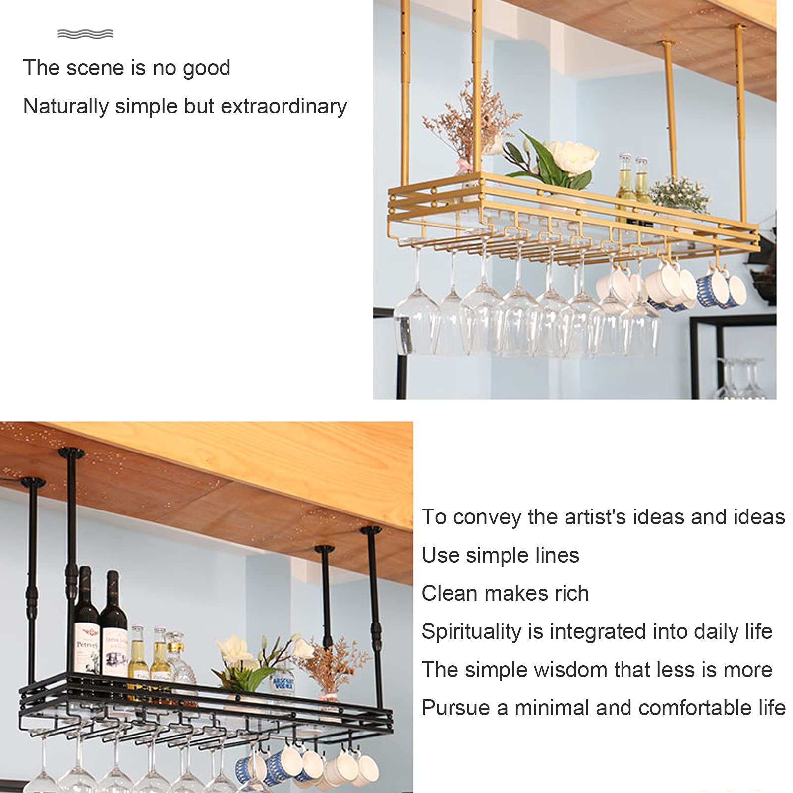 Estantería de Lujo para vinoteca con Expositor Colgante y Estante de Almacenamiento de Copas de Vino Ajustable en Altura. Estante invertido para vinoteca doméstica para Colecciones