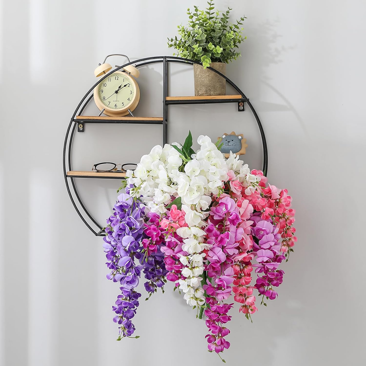 Wisteria Hanging Flowers, Spring Fake Flower for Vase, 2Pcs Silk Wisteria UV & Fading Resistant Faux Plants for Wedding Arch Backdrop Outdoor Patio Garden Decoration Centerpiece Table (Light Purple)