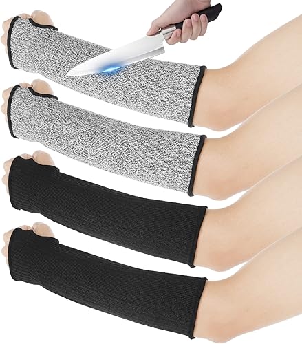 Vista 7 de 2 pares de mangas resistentes a los cortes con agujero para el pulgar para hombres y mujeres, mangas de protección de brazos de trabajo para brazos