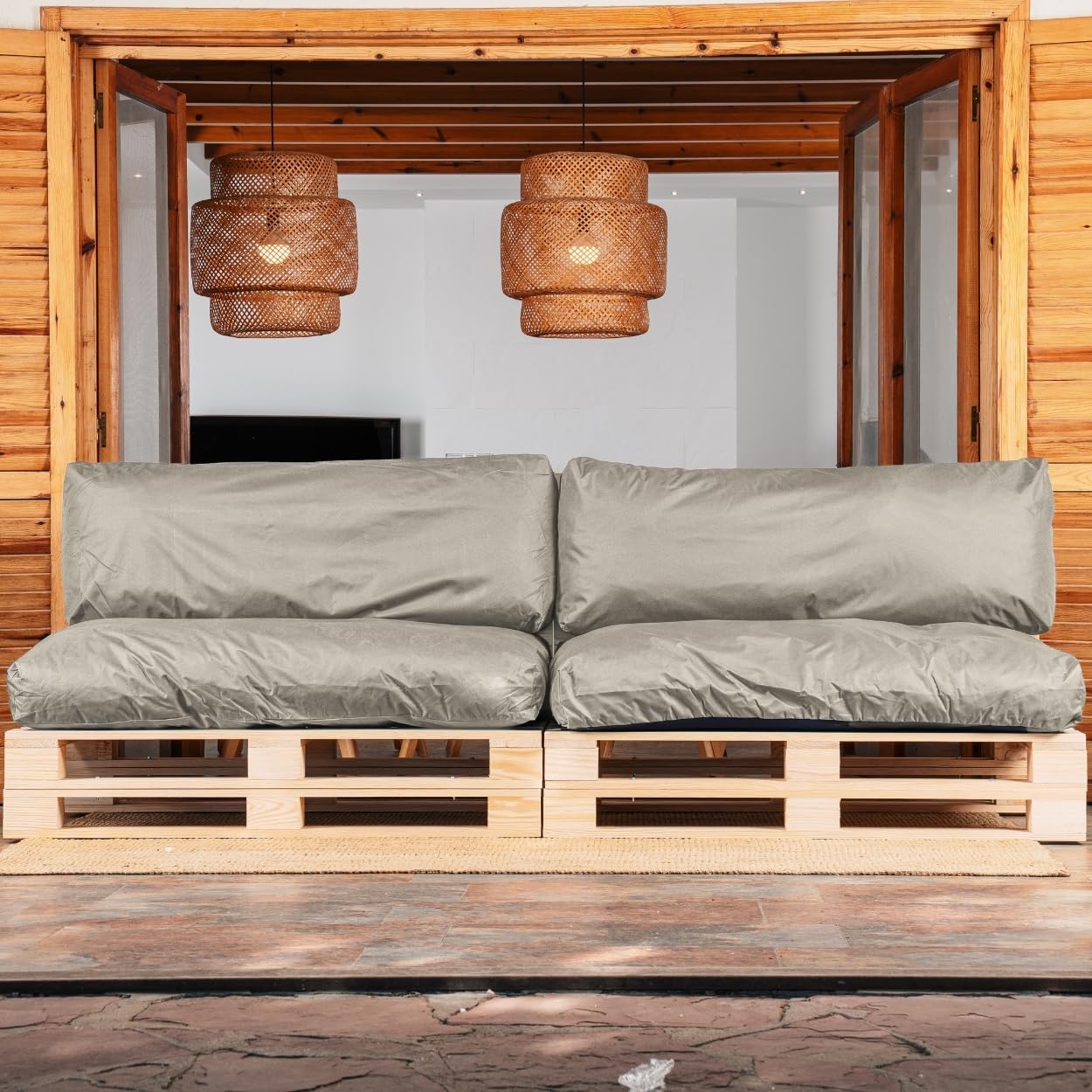 bananair - Palettenkissen Outdoor Wasserdicht & Abnehmbar - Schaumstoffpolsterung, Bequem - Polster Ideal für Europaletten/Palettenmöbel (Set 2 Sitzkissen 120x80 + 2 Rückenkissen 120x40, Hellgrau)