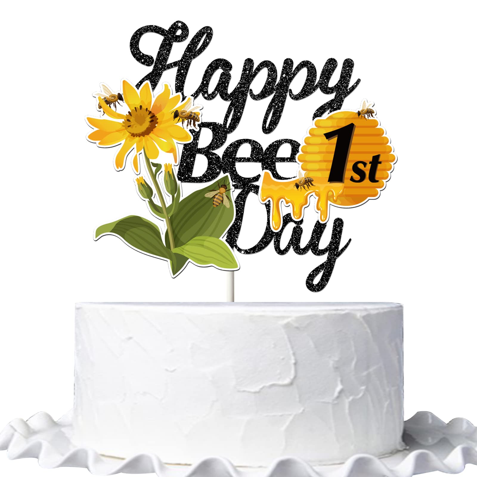 Birthday Queen Happy Bee Day Cake Topper, Sunflower and Honey Jar Sign Happy Party Decorations, Baby First - Baby Shower Party Supplies
