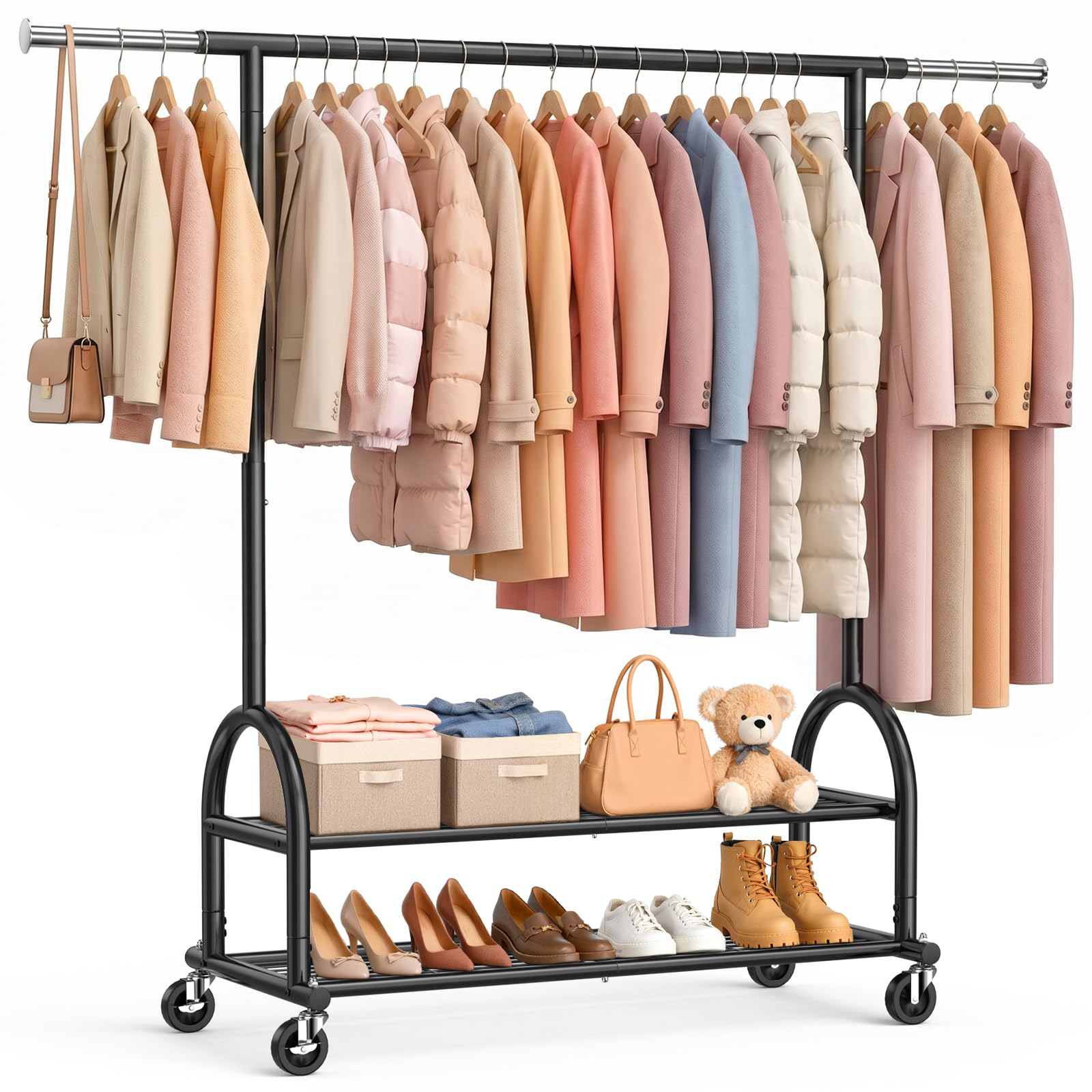 View 1 of **MISSING HARDWARE** EAGMAK Rolling Clothes Rack with Shelves, Black