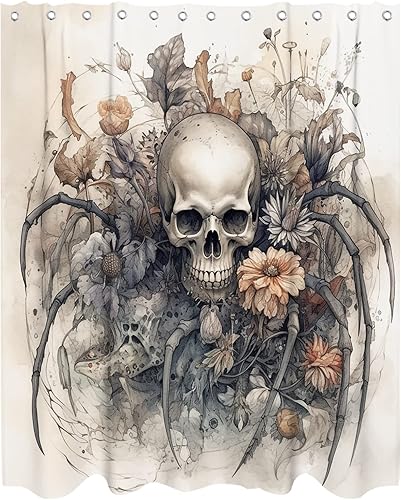 Cortina de ducha con diseño floral de calavera de azúcar y esqueleto, juego de cortinas de ducha con temática de Halloween, tela vintage
