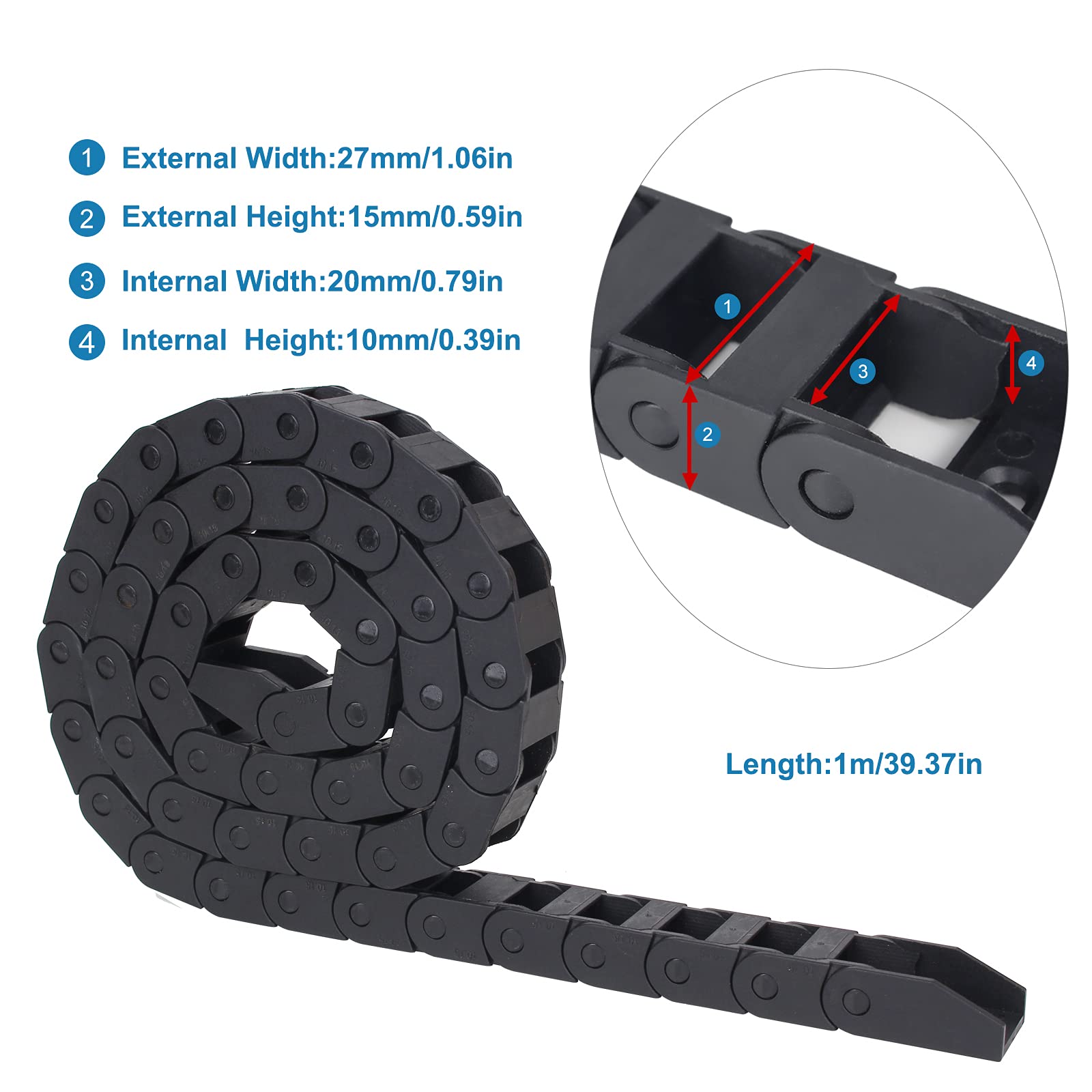 Catena Portacavi In Nylon 10x10mm - 1 Metro Per Stampanti 3D E CNC | Guidacavi Flessibile - Foto 13