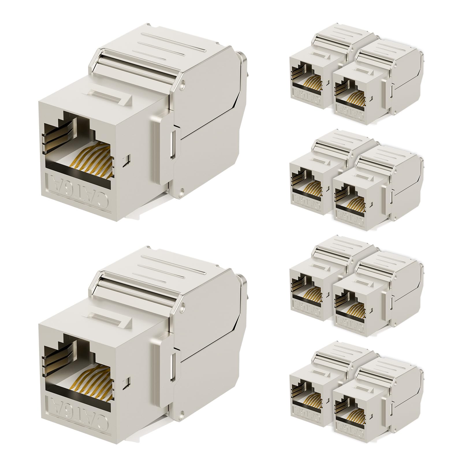 iwillink 10 Packs RJ45 Shielded cat6A Keystone Jack, 180 Degree Toolless  Zinc-Alloy Housing Keystone Jack