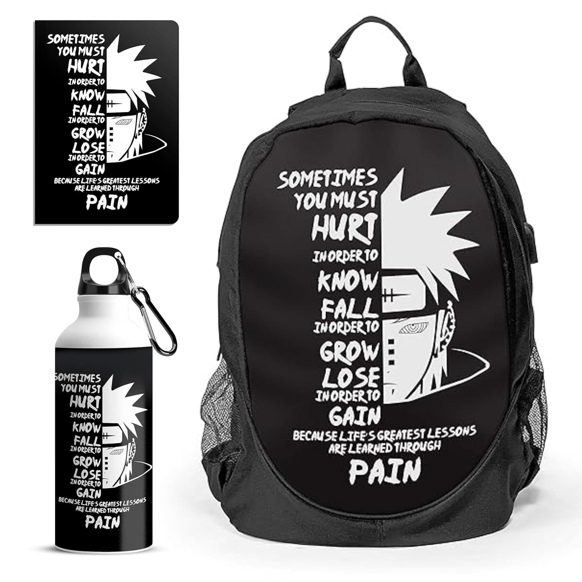 MCSID RAZZ -Nagato Pain Design Backpack (25 ltrs) Combo with Binded Notebook & Water Bottle - Casual Bag For Men & Women - School/College Bag For Boys & Girls (COMBO C) (B0D3QM1S1R) Amazon Price History, Amazon Price Tracker