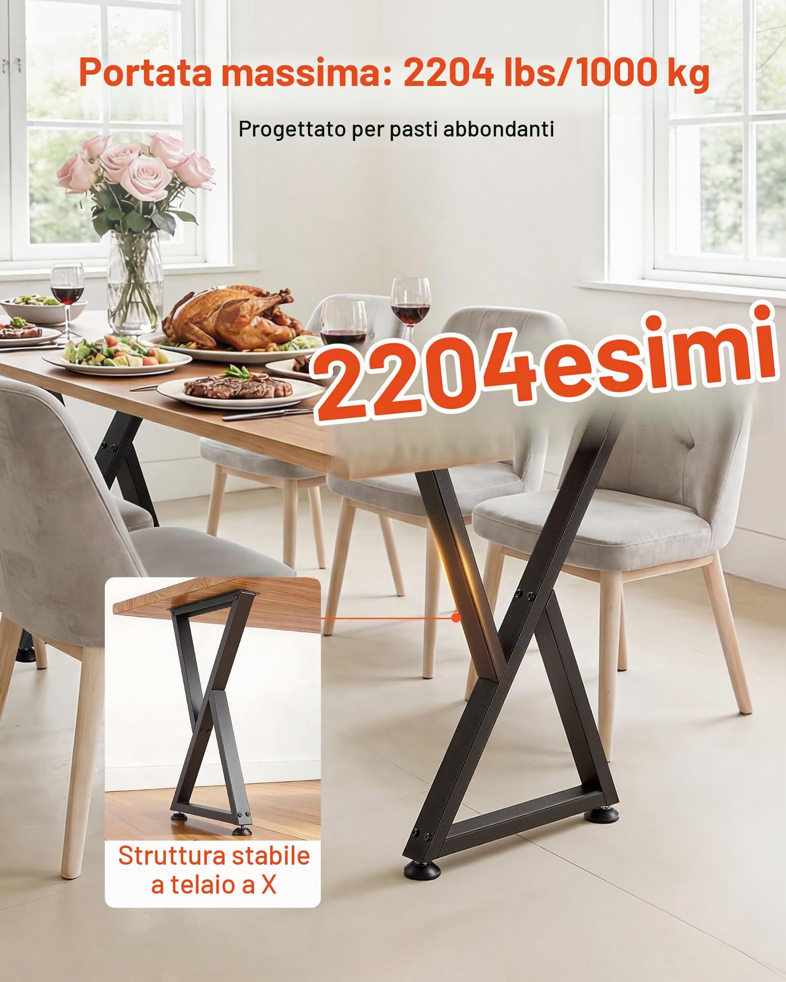 VEVOR Gambe per Tavolo in Acciaio, Gambe per Scrivania Smontabili, Design Modulare, Struttura a Z, Montaggio Semplice, Carico Max.1000 kg, per Tavoli da Caffè e da Bar, 74 x 47,2 cm, 2 Pezzi, Nero