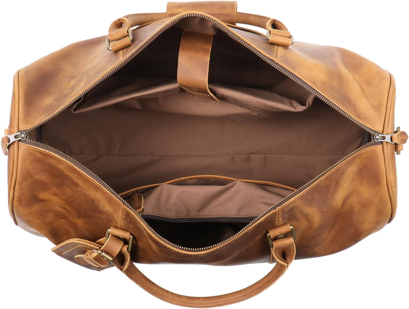 Leather Travel Duffel Bag, Classic Leather Weekend Bag Mens Gift Overnight Retro Sport Gym Carry on Luggage YKK Zipper (B Style Brown)