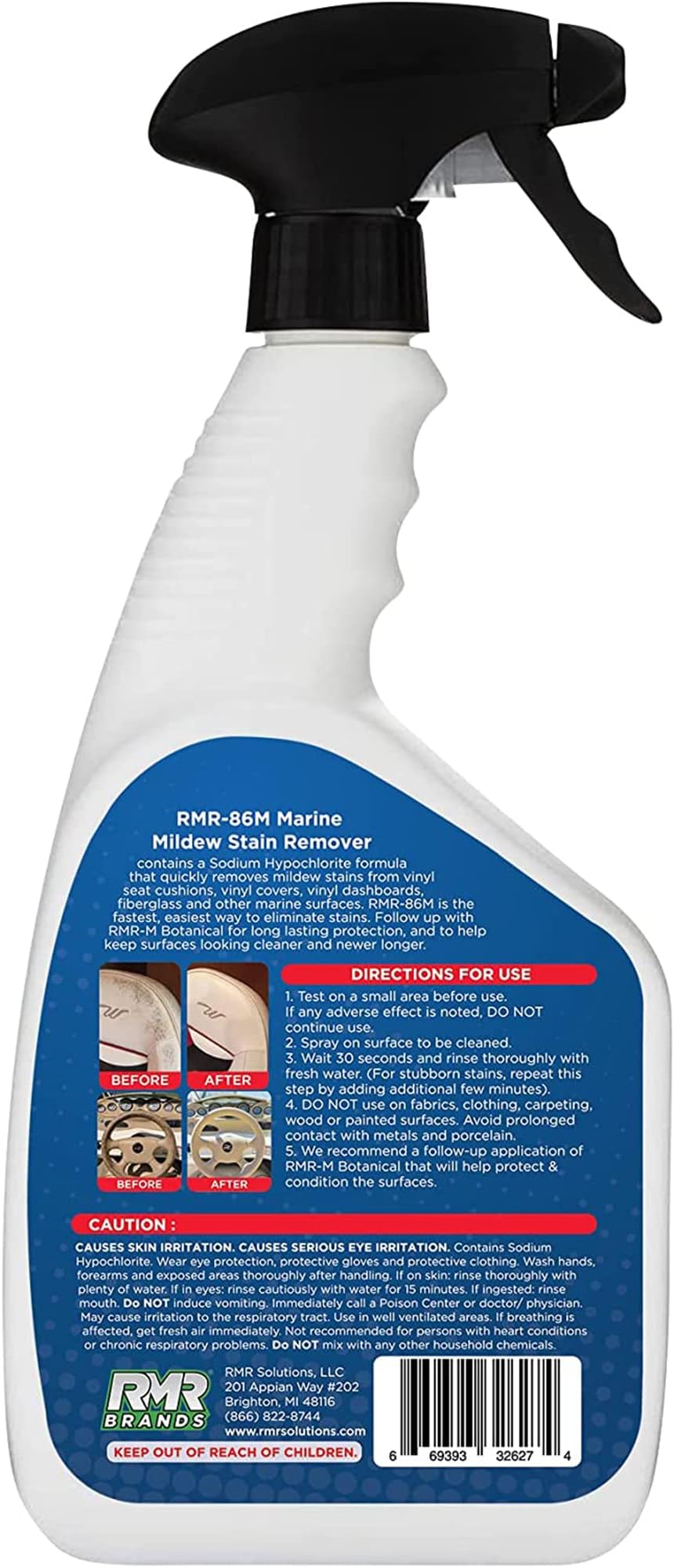RMR-86M Marine Stain Remover, Professional-Strength Mold Stain & Mildew Stain Eliminating Cleaning Spray For Boats & Marine Surfaces, 32 oz