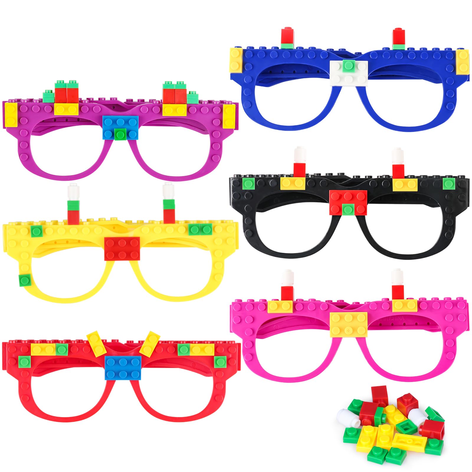 Hxezoc 12 Pcs DIY Building Bricks Glasses Building Blocks Games for Kids Creative Building Block Birthday Party Supplies