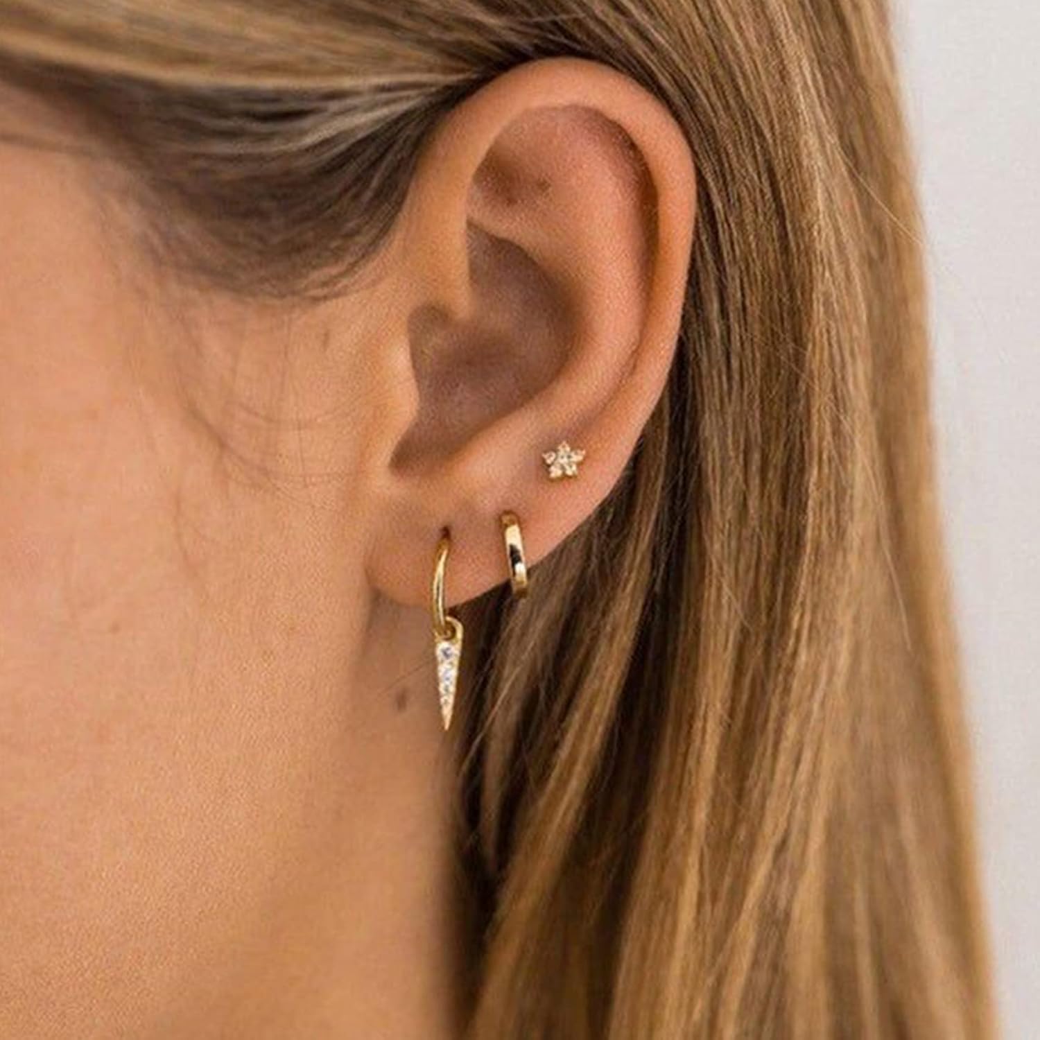 Small Cartilage Hoop Earrings for Women Men, 3 Pairs Hypoallergenic Sterling Silver Post Huggie Earrings, 8/10/12mm, Silver/Gold/Black - Image 2