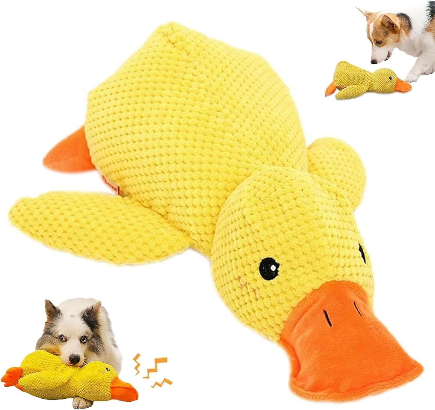 Beruhigendes Entenspielzeug für Hunde mit Quackgeräusch Gelbe Plüschente Kauspielzeug für Hunde, Interaktives Quietschendes Haustierspielzeug für alle Rassen