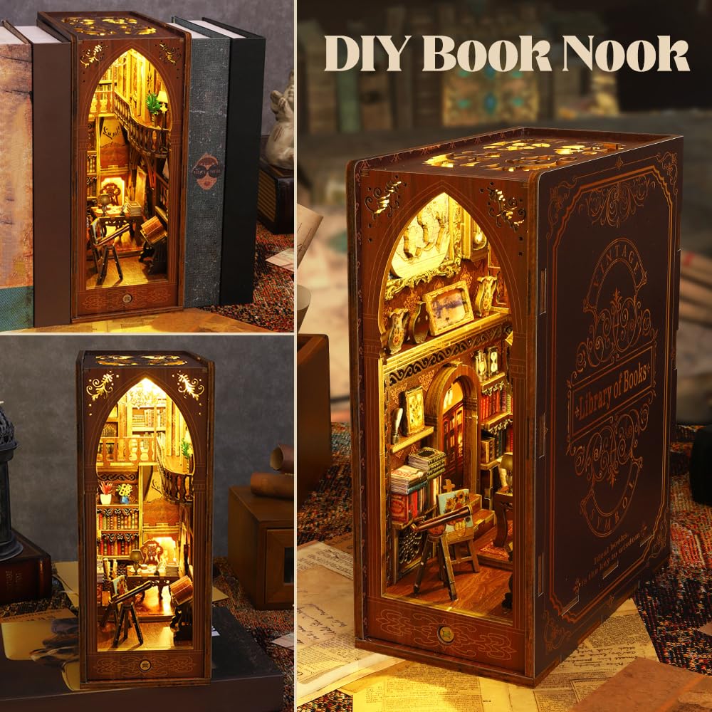 Doe-het-zelf Book Nook Kit, poppenhuizen, miniatuur, huiskit, Booknook