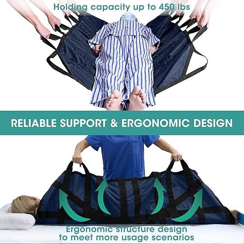 Miniatura 4 de Almohadilla de cama de posicionamiento de 60 x 40 pulgadas con asas, hojas de dibujo lavables para cama de hospital, ropa de paciente, sábanas