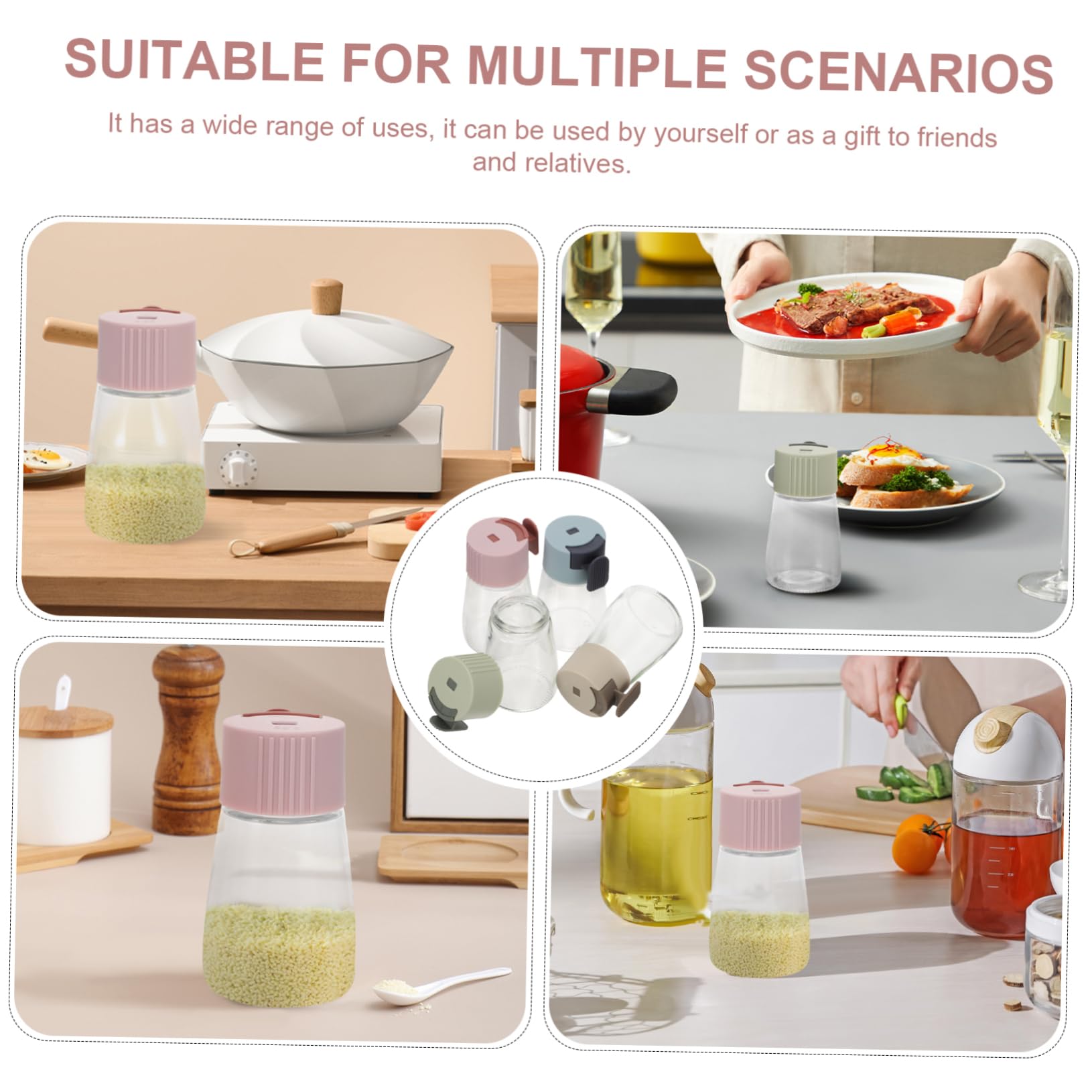 IMIKEYA Barattoli per Spezie Bottiglie Pratiche di Perdite Set di 4 in Vetro Dosatore per Condimenti per Mantenere Ordinata la Cucina Durante la Preparazione