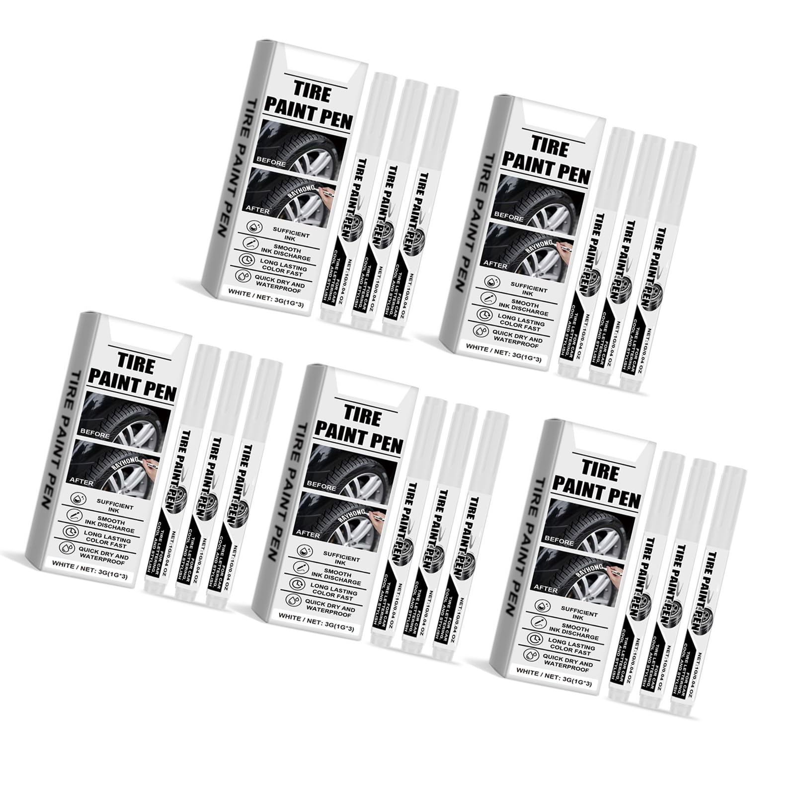 15 Penne Vernice Bianca Per Pneumatici Auto - Marcatura Resistente All'Acqua - Foto 10