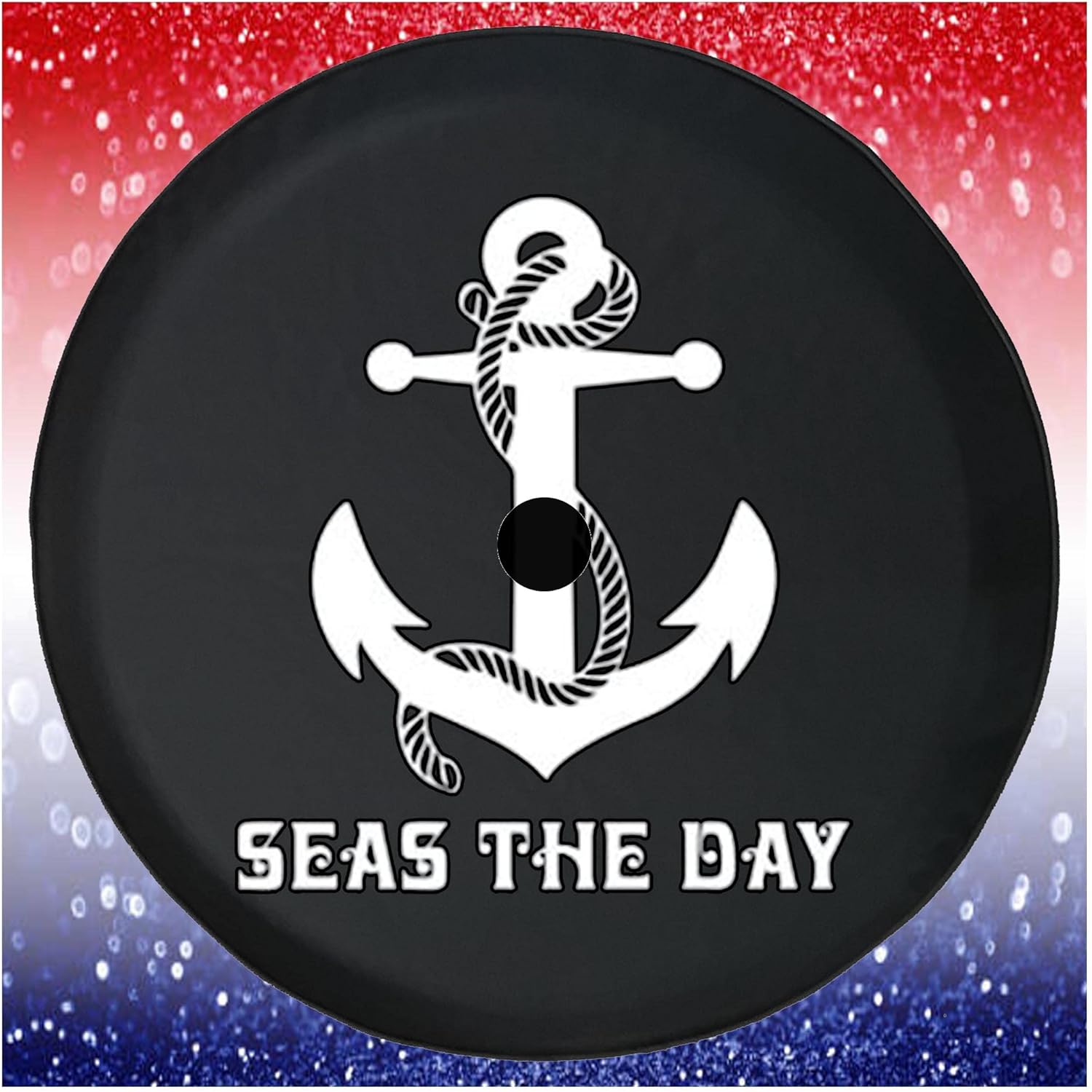 Spare Tire Cover Seas The Day Anchor Nautical Black Accessories for Trailers Trucks SUVs RV Campers 28-29 Inch