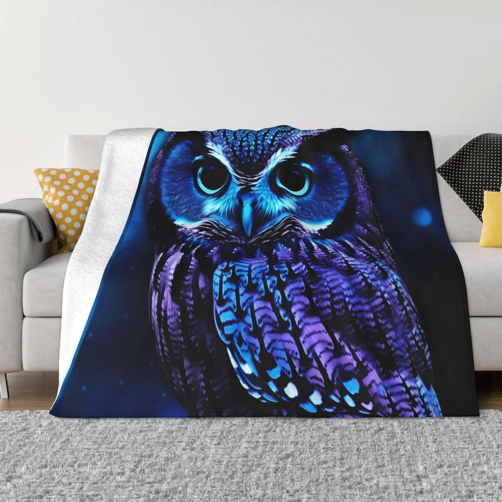 KLOPH Blue Owl Throw Blanket 40"x30" Flannel Fluffy Warm Blanket for Couch, Reversible Plush Blankets for Bed, Comfy Fuzzy Blanket for Sofa, Plush Lightweight-Blankets for All Season