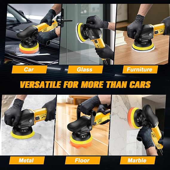 X'GLOW 5-Inch Random Orbital Car Polisher, 900W Corded Car Buffer, 6-Speed