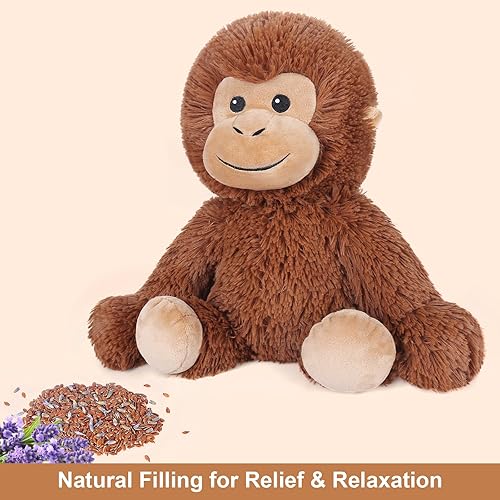Miniatura 3 de Animales de peluche de mono, animales de peluche para microondas con aroma a lavanda, almohadillas térmicas de felpa de mono para calambres y alivio