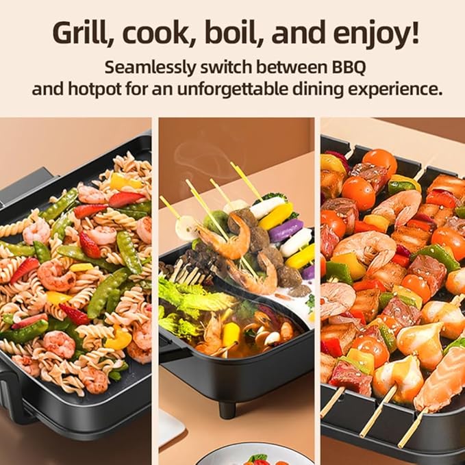 Olla Eléctrica BBQ Grill 2 en 1, 1300W, Antiadherente, Control Temperatura miniatura 4