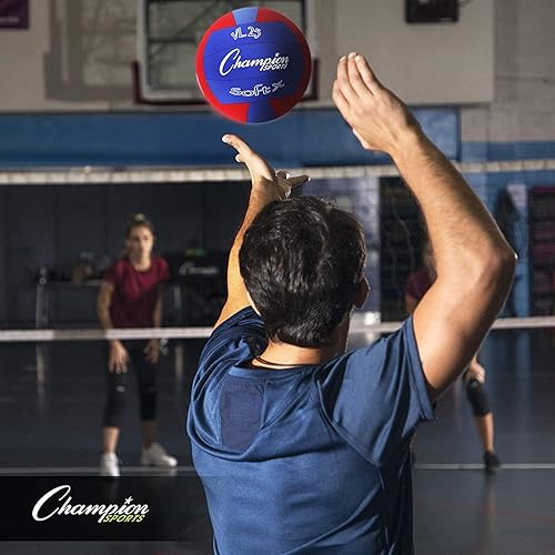 Miniatura 3 de Champion Sports Balones de voleibol de tela con cubierta antipicaduras, interior - Balones de voleibol suaves para principiantes - rojoazul