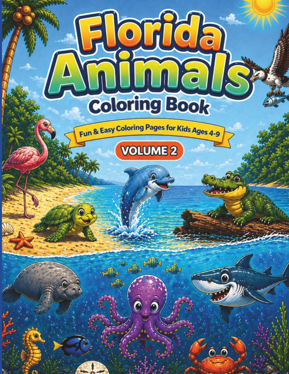 Florida Animals Coloring Book: Volume 2: Cute Florida Animals with Fun Facts & Easy Coloring for Kids Ages 4–9