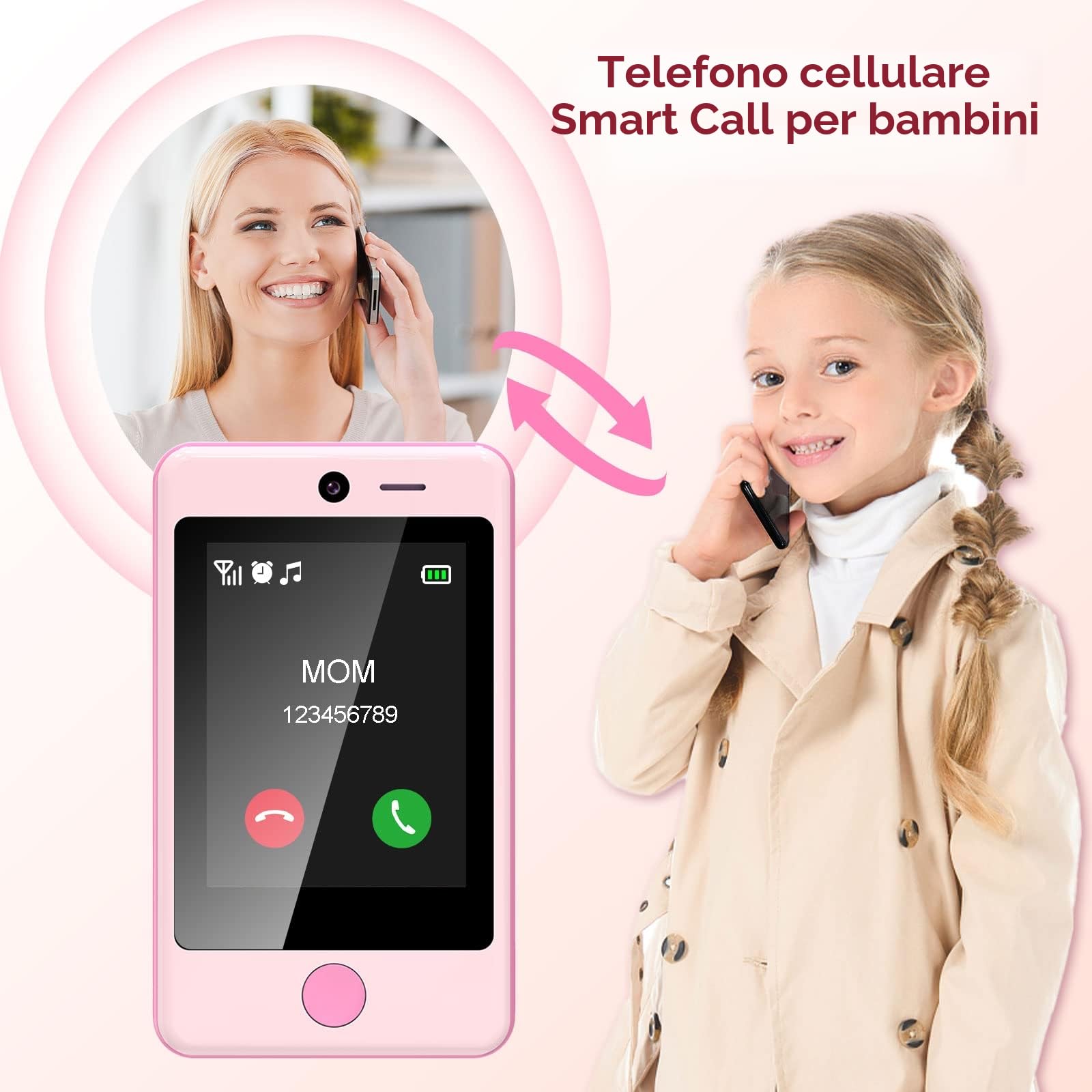 PTHTECHUS - Smartphone Touch, Telefono cellulare per bambini Giocattoli ELETTRONICI EDUCATIVI (P1 PINK 03)