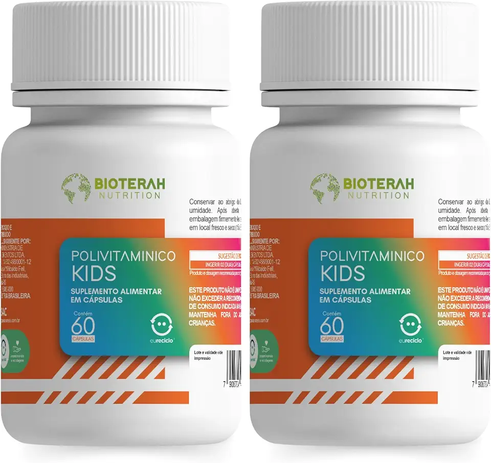 Polivitamínico Kids 120CAPS BIOTERAH - Suplemento Infantil Completo Vitaminas e Minerais Suporte Nutricional