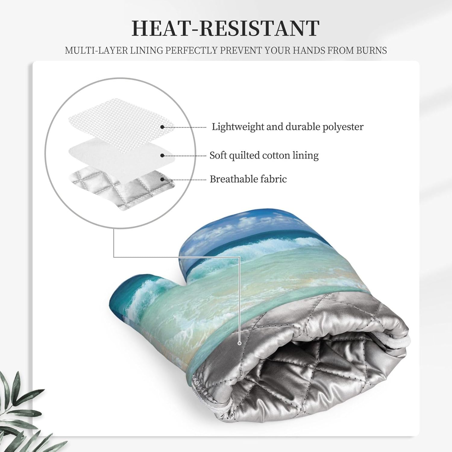 Serene Coastal Oven Mitts and Pot Holders Set of 4 Heat Resistant Kitchen Gloves with Silicone Palm Hot Pads for Baking Cooking Grilling BBQ