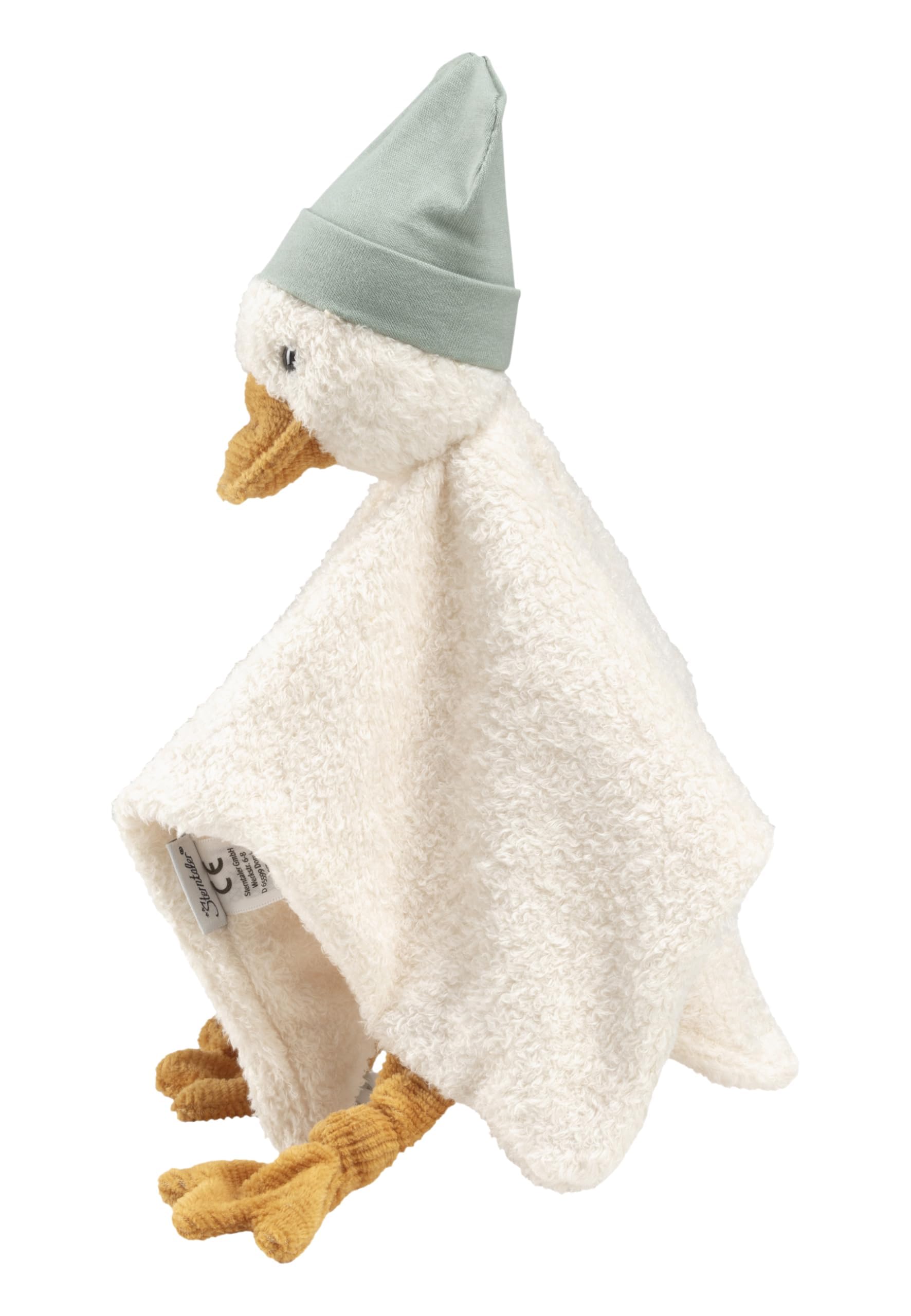 Sterntaler Foulard peluche consolatore medio anatra Edda Lou con berretto e anello in silicone per ciuccio, aiuto per addormentarsi per ragazzi e ragazze