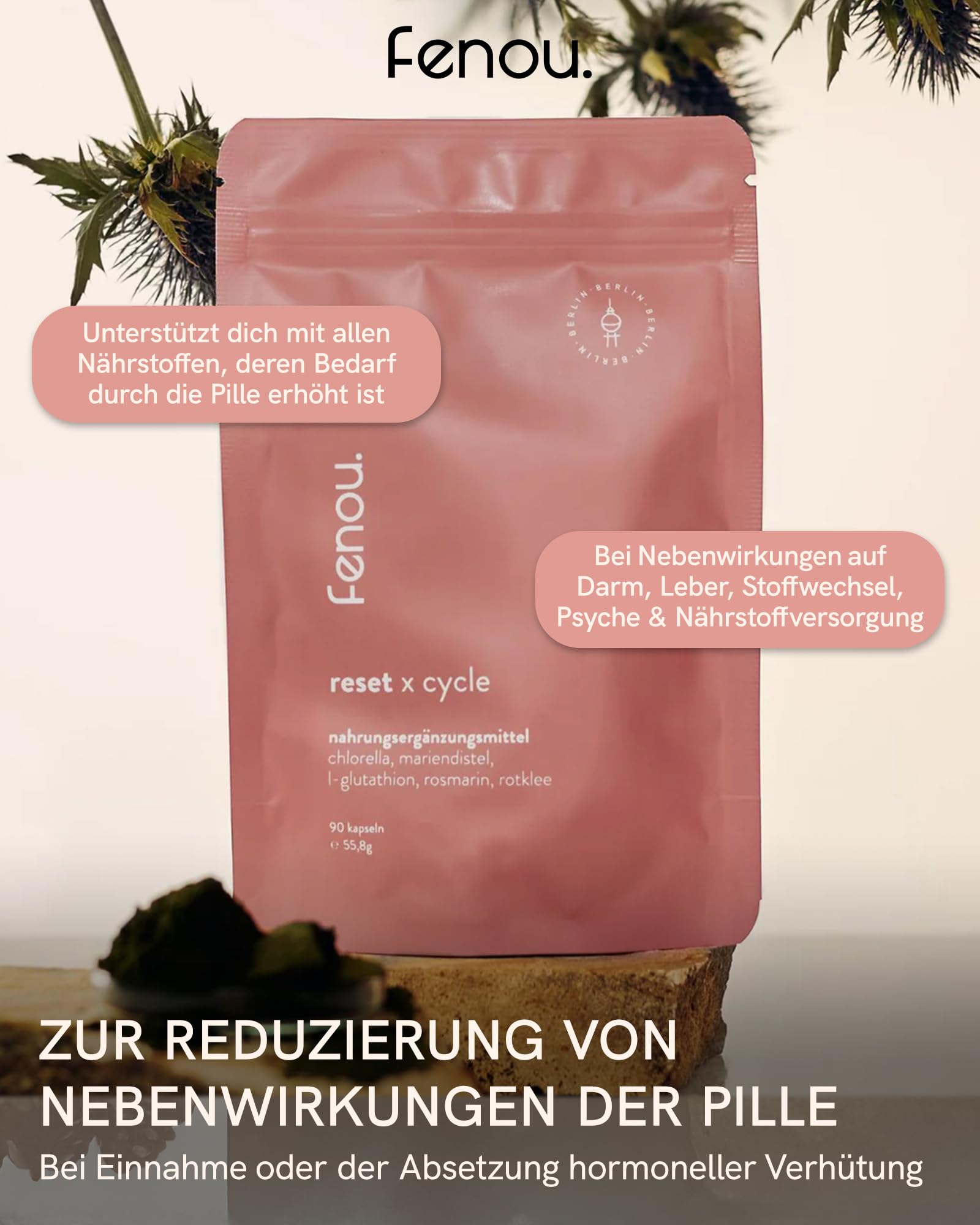 fenou reset x cycle - Nahrungsergänzungsmittel für Frauen - Pflanzliches Supplement - Nährstoffe bei der Absetzung hormoneller Verhütung - 90 Kapseln