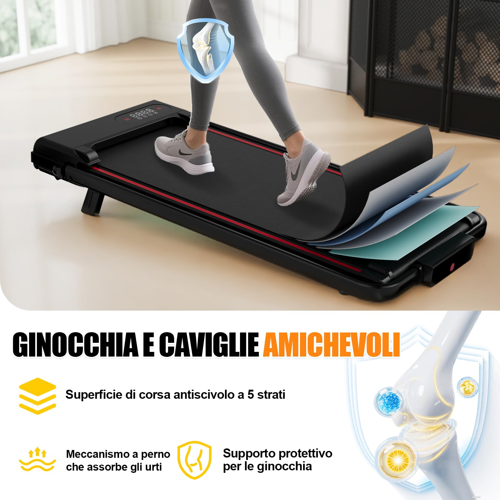 Tapis Roulant Pieghevole HomeTro 3-in-1 Con Inclinazione 7% | 2,5 HP Silenzioso Per Casa/Ufficio Con Display LED - 4