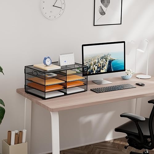 Miniatura 5 de Marbrasse Organizador de Literatura de Escritorio de 5 Niveles, Organizadores de Escritorio de Papel de Malla, Clasificador de Archivos Centro de