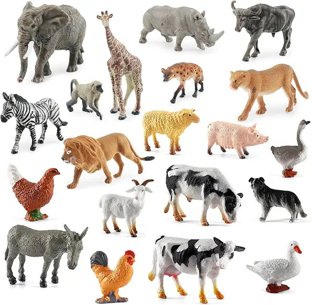 21 Stück Tiere Figuren Set - Realistische Waldtiere & Bauernhoftiere Spielzeug