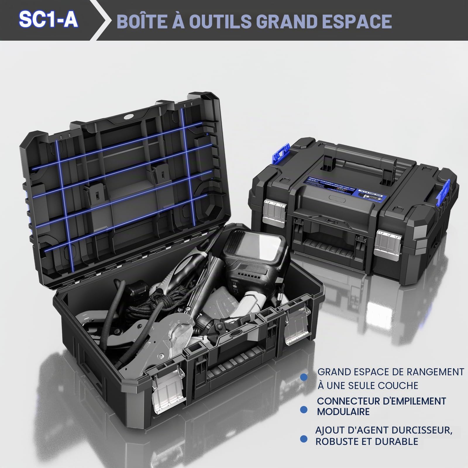 Caisse a Outil à roulettes à cinq niveaux,Boite a Outils Modulaire Empilable,Caisse a Outil Vide Portative avec Tiroir,Robuste et Durable,dans le garage, les réparations domiciliaires