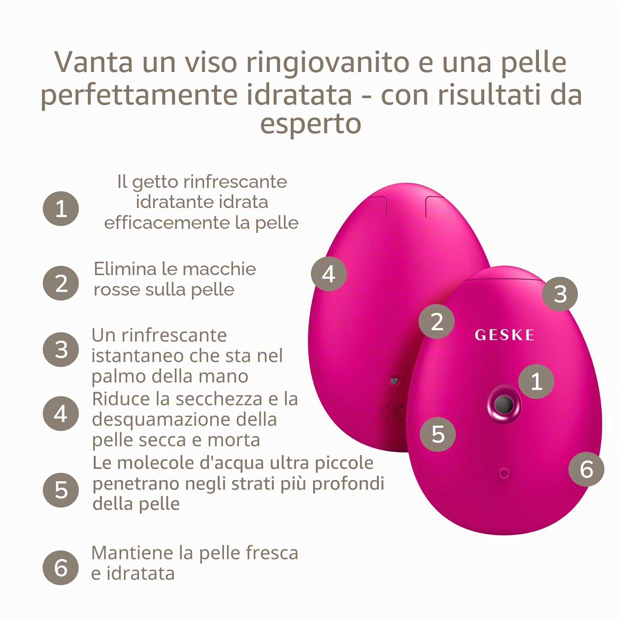 GESKE Facial Hydration Refresher | 4 in 1 Vaporizzatore facciale | SmartAppGuided™ | Brumizzatore | Dispositivo per la pulizia del viso | Nebulizzatore | Bagliore naturale