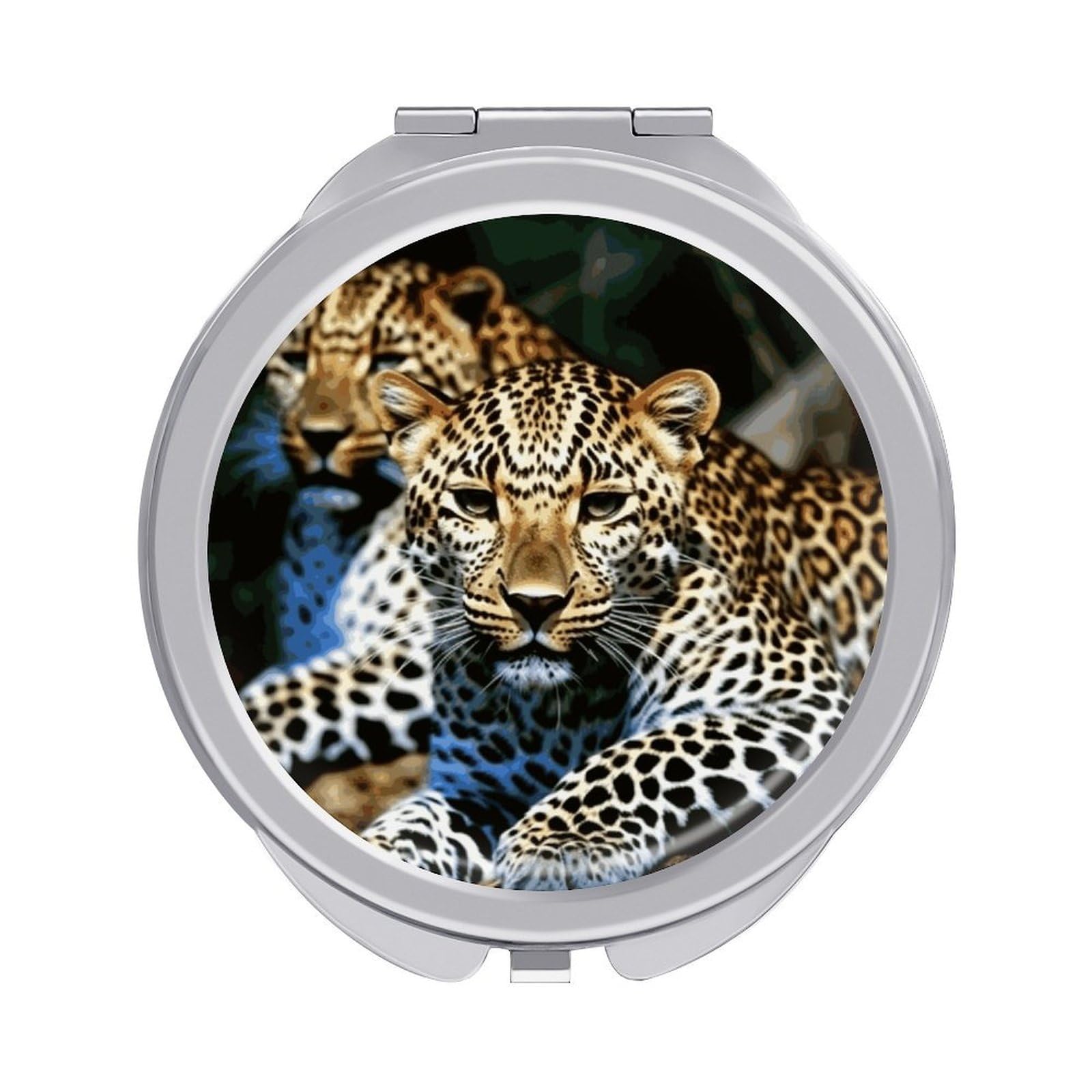 JTREHY Leopard Makeup Mirror Portable Folding Mirror Compact Travel Mirrors 2-Sided Round Pocket Mirrors Cute Handheld Beauty Mirror for Handbag Purse for Women Gift