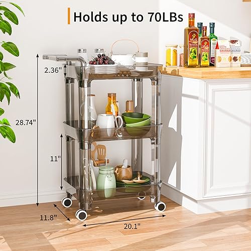 Miniatura 2 de LEHOM Carrito de almacenamiento con ruedas de 3 niveles, carrito de plástico con asa, organizador de almacenamiento de cocina con ruedas