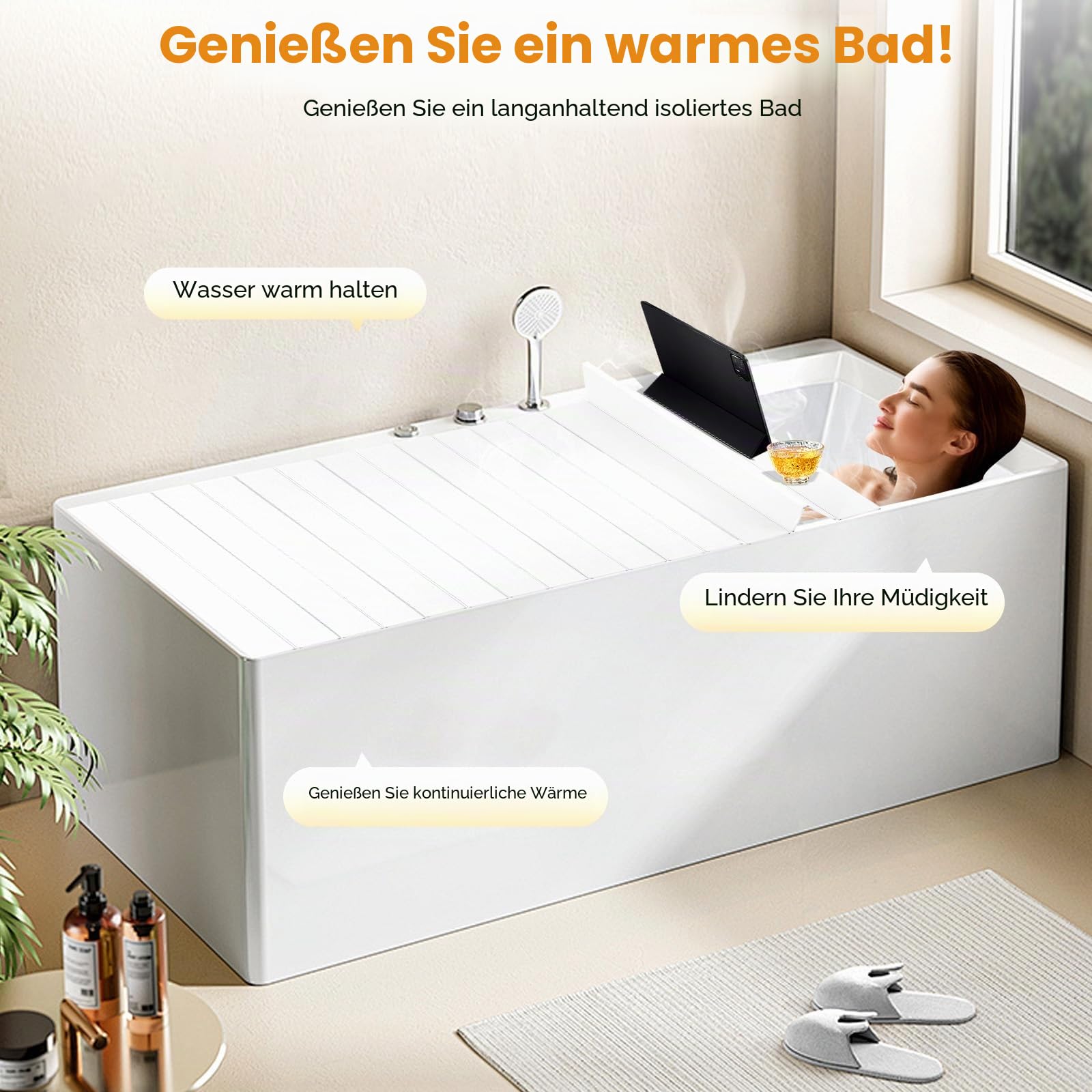 Faltbare Badewannenabdeckung (170x75cm) - PVC mit Holzoptik, Tragkraft 5kg - Wärmespeichernd, als Tablett & Haustierschutz